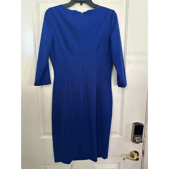 Calvin Klein Women's Blue Asymmetric Crew Neck 3/4 Sleeve Sheath Dress Size 8 - Picture 6 of 9